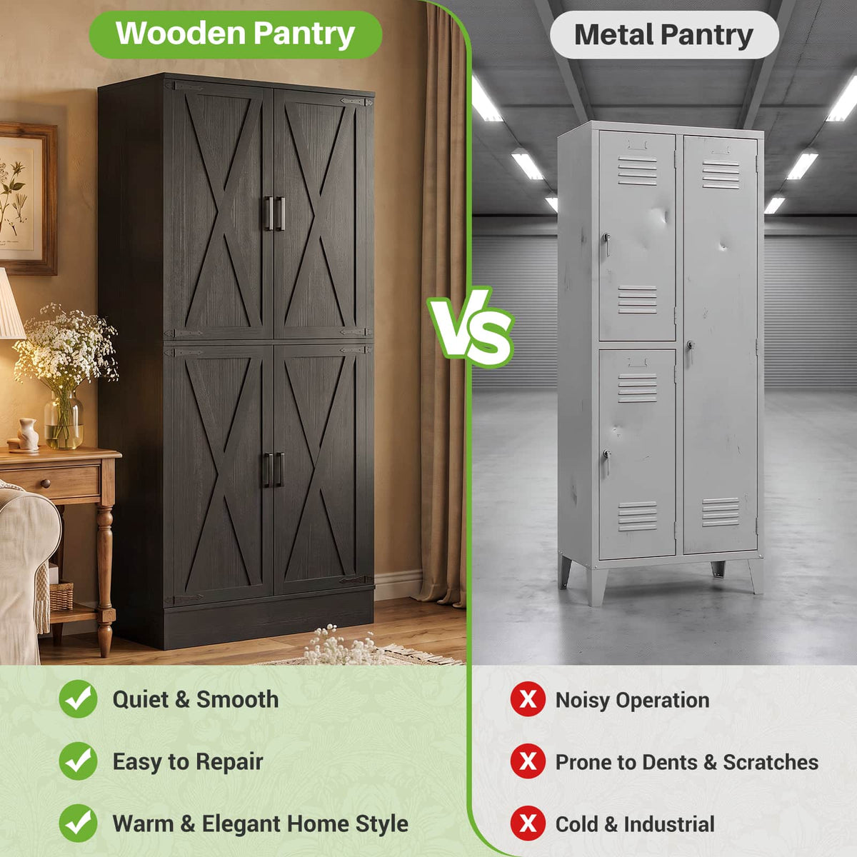 63'' Width Kitchen Pantry Cabinet 2 Piece Set with Drawers & Adjustable Shelves, 70'' Tall