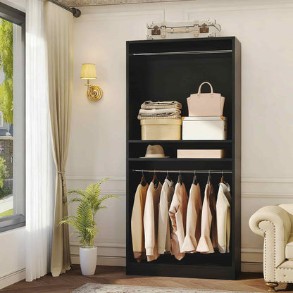 36" Freestanding Closet System with 2 Hanging Rods & Adjustable Shelves