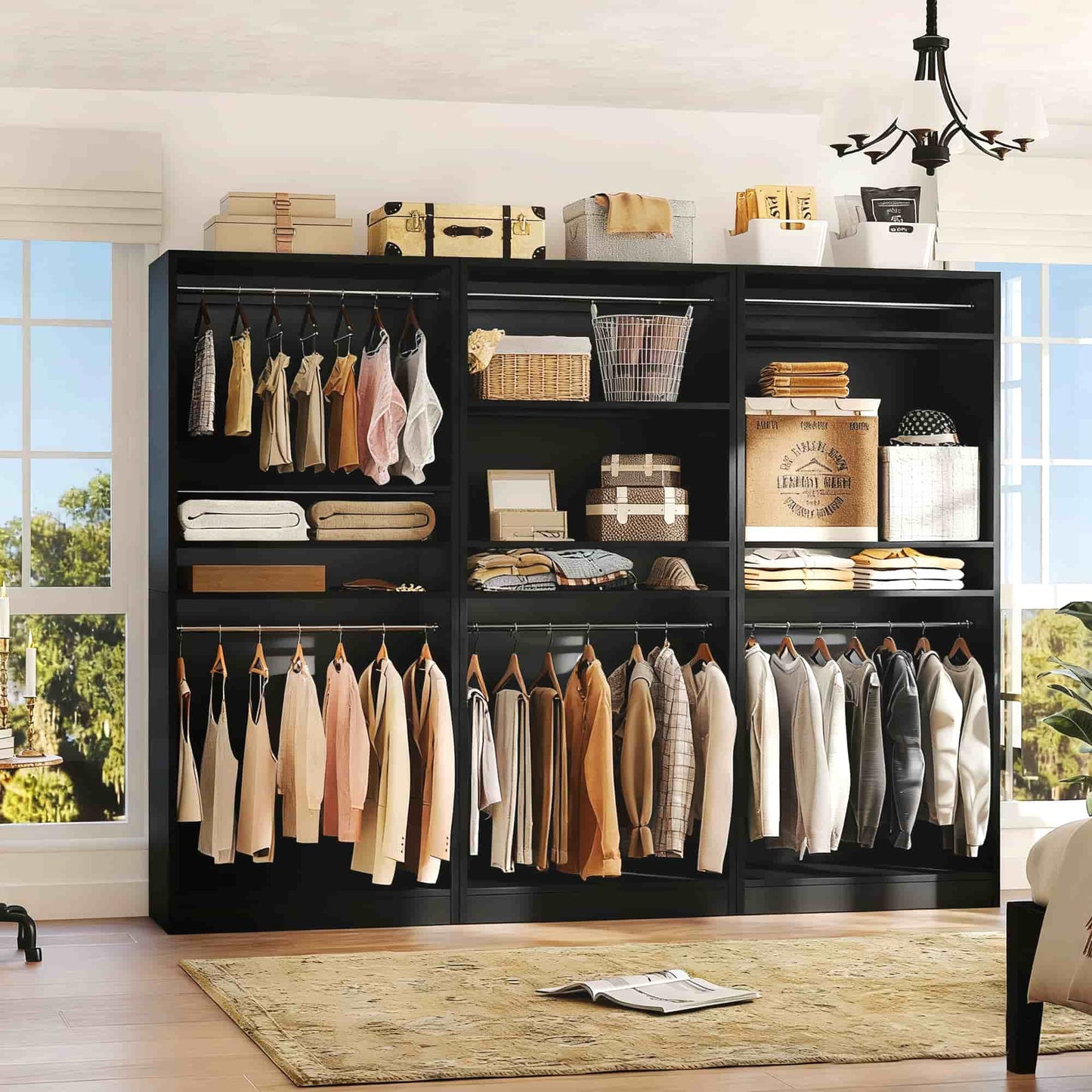 36" Freestanding Closet System with 2 Hanging Rods & Adjustable Shelves