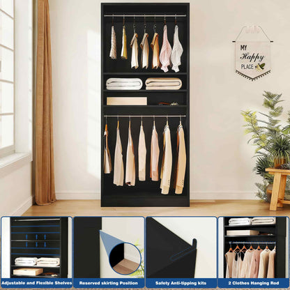 36" Freestanding Closet System with 2 Hanging Rods & Adjustable Shelves