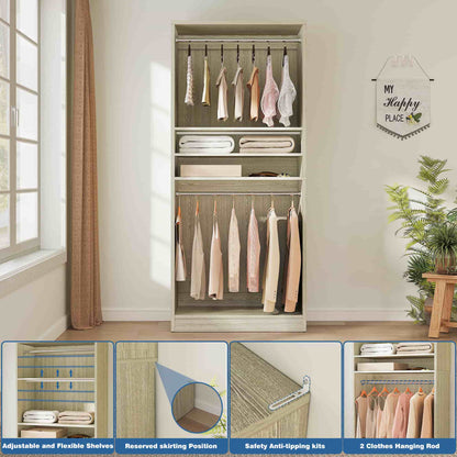 36" Freestanding Closet System with 2 Hanging Rods & Adjustable Shelves