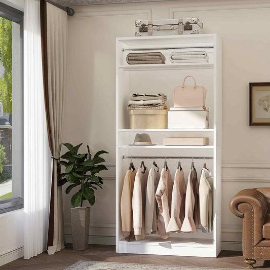 36" Freestanding Closet System with 2 Hanging Rods & Adjustable Shelves