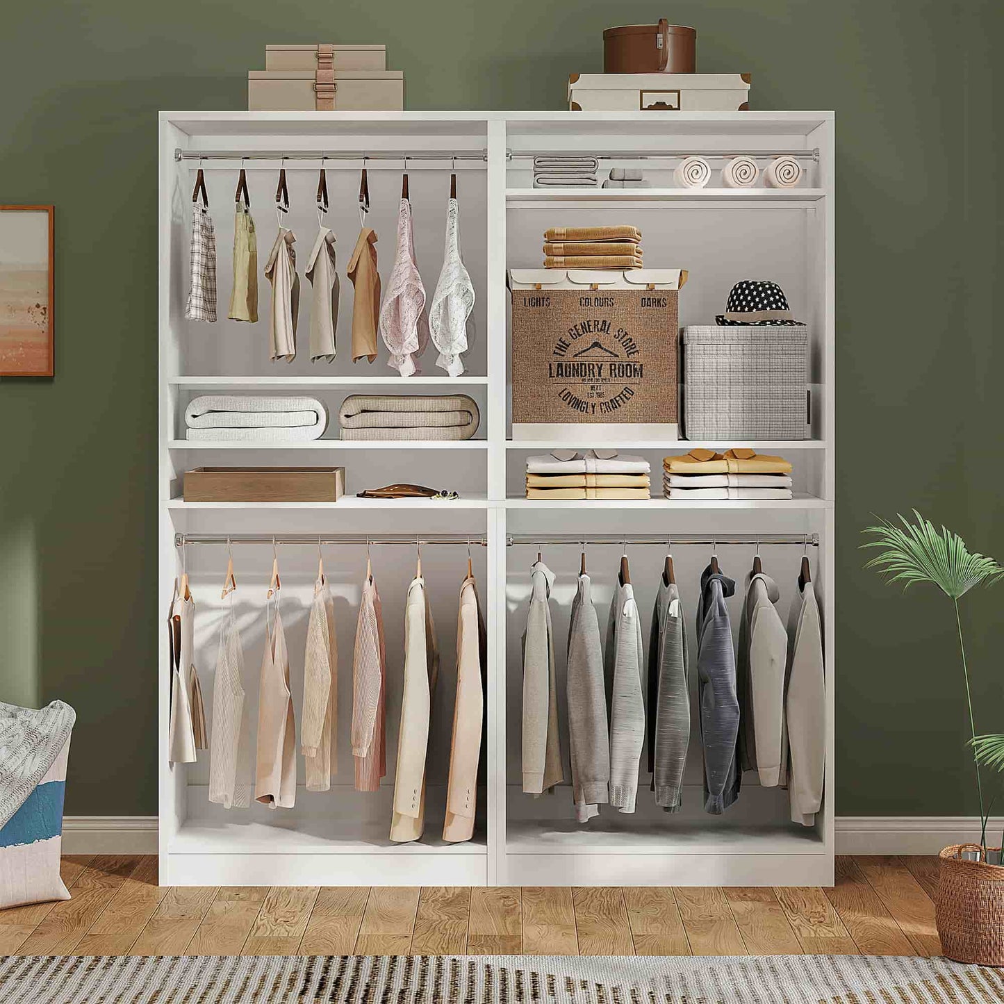 36" Freestanding Closet System with 2 Hanging Rods & Adjustable Shelves