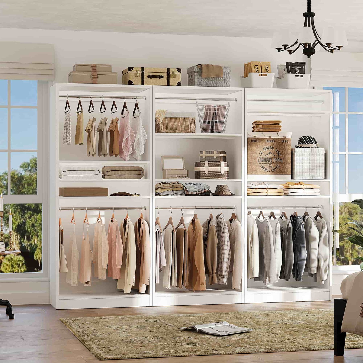 36" Freestanding Closet System with 2 Hanging Rods & Adjustable Shelves