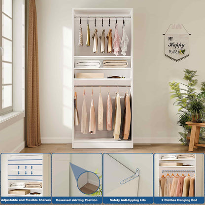 36" Freestanding Closet System with 2 Hanging Rods & Adjustable Shelves