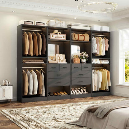 100 Inch(8.4ft) Walk-In Closet System with 8 Drawers and 4 Hanging Rods