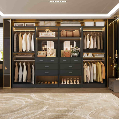 100 Inch(8.4ft) Walk-In Closet System with 8 Drawers and 4 Hanging Rods