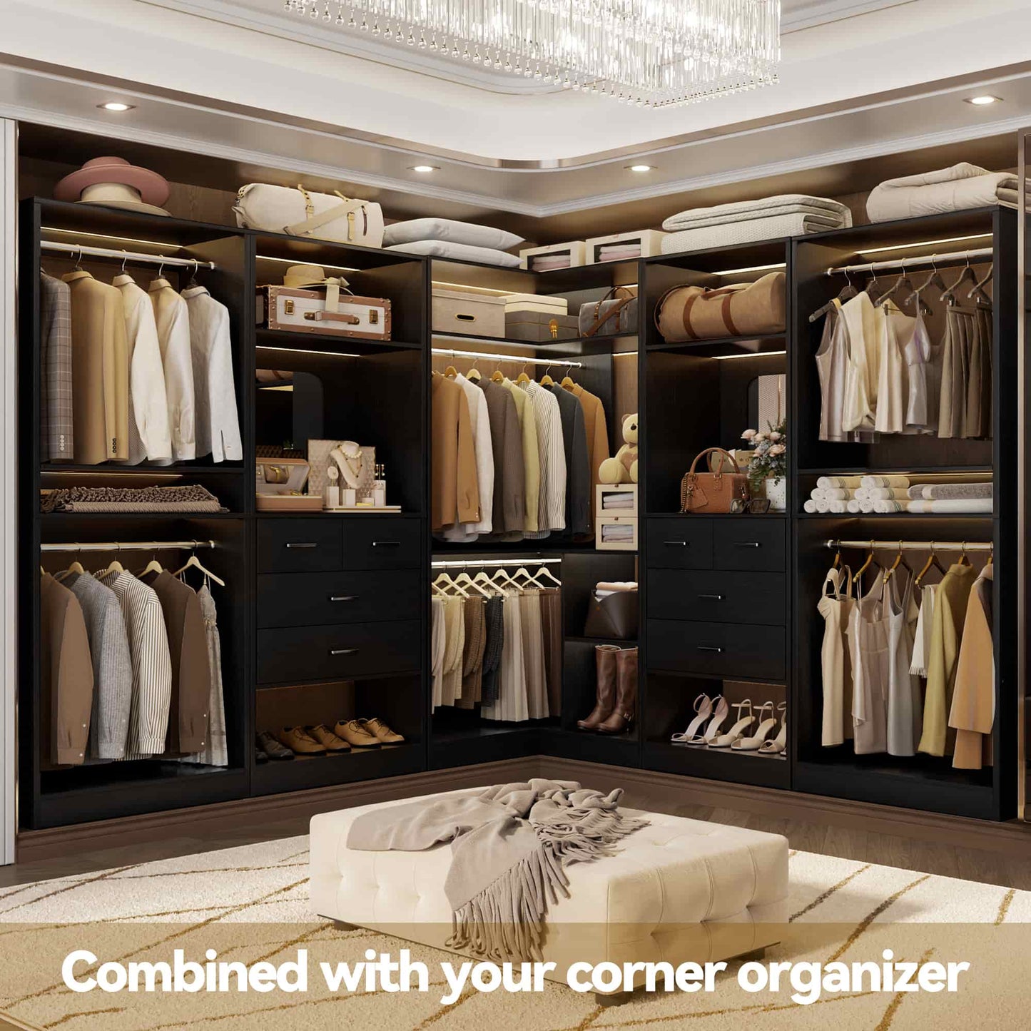 100 Inch(8.4ft) Walk-In Closet System with 8 Drawers and 4 Hanging Rods