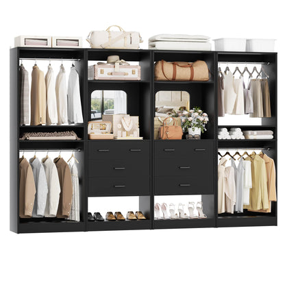 100 Inch(8.4ft) Walk-In Closet System with 8 Drawers and 4 Hanging Rods