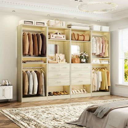 100 Inch(8.4ft) Walk-In Closet System with 8 Drawers and 4 Hanging Rods