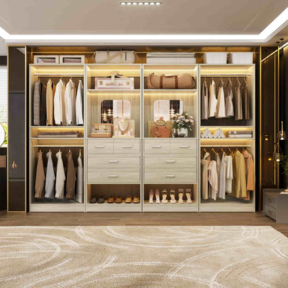 100 Inch(8.4ft) Walk-In Closet System with 8 Drawers and 4 Hanging Rods