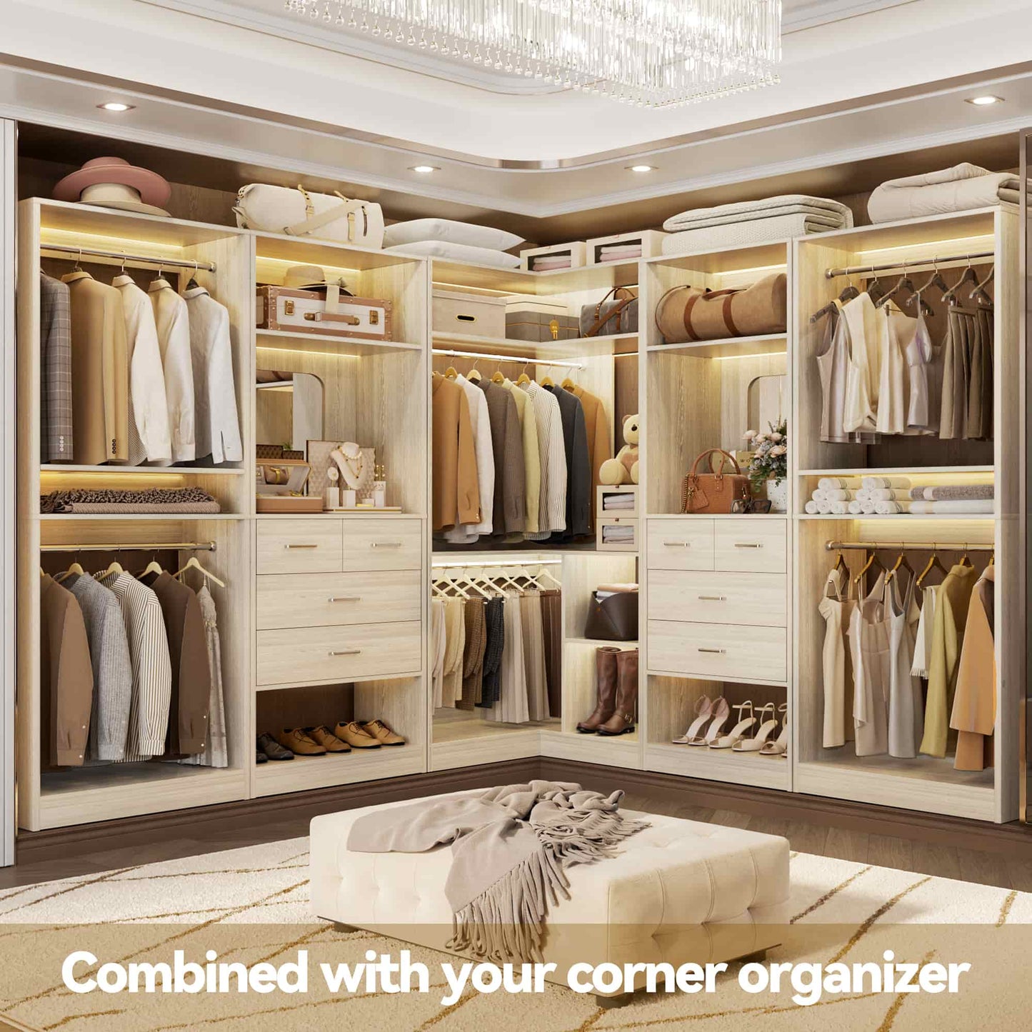 100 Inch(8.4ft) Walk-In Closet System with 8 Drawers and 4 Hanging Rods