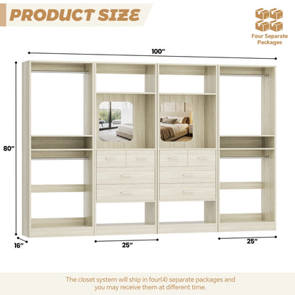 100 Inch(8.4ft) Walk-In Closet System with 8 Drawers and 4 Hanging Rods