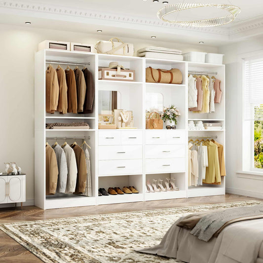 100 Inch(8.4ft) Walk-In Closet System with 8 Drawers and 4 Hanging Rods