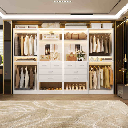 100 Inch(8.4ft) Walk-In Closet System with 8 Drawers and 4 Hanging Rods