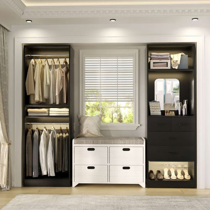 50" Closet System 2 Sets, Walk-in Closet System with 4 Wooden Drawers & 2 Hanging Rods