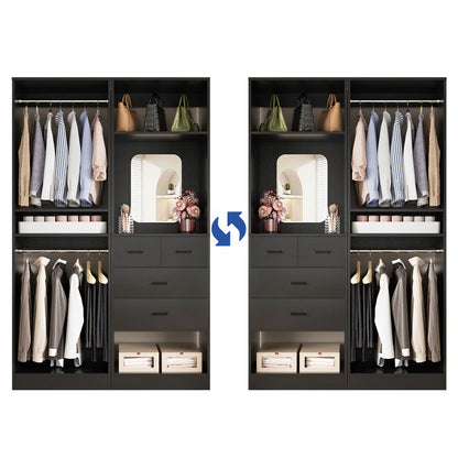 50" Closet System 2 Sets, Walk-in Closet System with 4 Wooden Drawers & 2 Hanging Rods