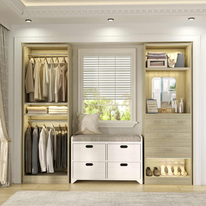 50" Closet System 2 Sets, Walk-in Closet System with 4 Wooden Drawers & 2 Hanging Rods