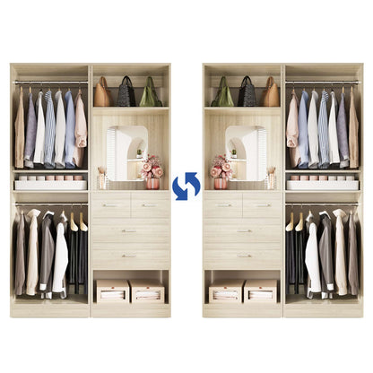 50" Closet System 2 Sets, Walk-in Closet System with 4 Wooden Drawers & 2 Hanging Rods