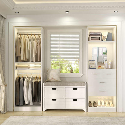 50" Closet System 2 Sets, Walk-in Closet System with 4 Wooden Drawers & 2 Hanging Rods