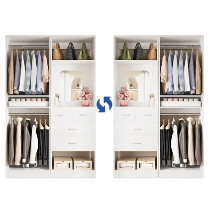 50" Closet System 2 Sets, Walk-in Closet System with 4 Wooden Drawers & 2 Hanging Rods