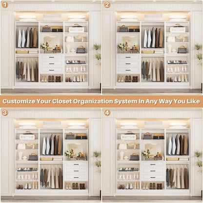 75" Freestanding Closet Organizer System with 3 Drawers, Shoe Rack Tower, Mirror, and 2 Hanging Rods