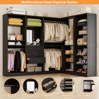 110'' Closet System with 4 Sets, Frestanding Walk-in Closet Organizer Tower with 4 Drawers & Hanging Rods