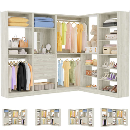 110'' Closet System with 4 Sets, Frestanding Walk-in Closet Organizer Tower with 4 Drawers & Hanging Rods