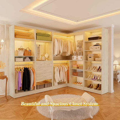 110'' Closet System with 4 Sets, Frestanding Walk-in Closet Organizer Tower with 4 Drawers & Hanging Rods