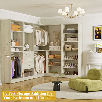 110'' Closet System with 4 Sets, Frestanding Walk-in Closet Organizer Tower with 4 Drawers & Hanging Rods
