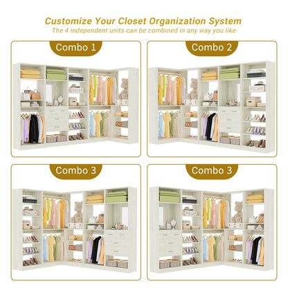 110'' Closet System with 4 Sets, Frestanding Walk-in Closet Organizer Tower with 4 Drawers & Hanging Rods
