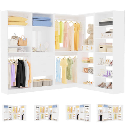 110'' Closet System with 4 Sets, Frestanding Walk-in Closet Organizer Tower with 4 Drawers & Hanging Rods