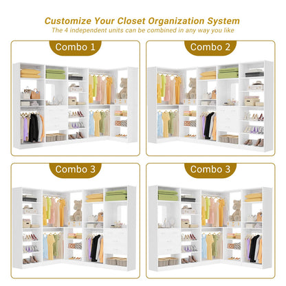 110'' Closet System with 4 Sets, Frestanding Walk-in Closet Organizer Tower with 4 Drawers & Hanging Rods