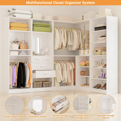110'' Closet System with 4 Sets, Frestanding Walk-in Closet Organizer Tower with 4 Drawers & Hanging Rods