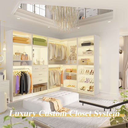 110'' Closet System with 4 Sets, Frestanding Walk-in Closet Organizer Tower with 4 Drawers & Hanging Rods