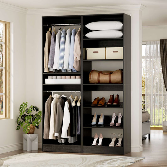 50" Walk-in Closet System 2 Sets with Hanging Rods & Adjustable Shelves