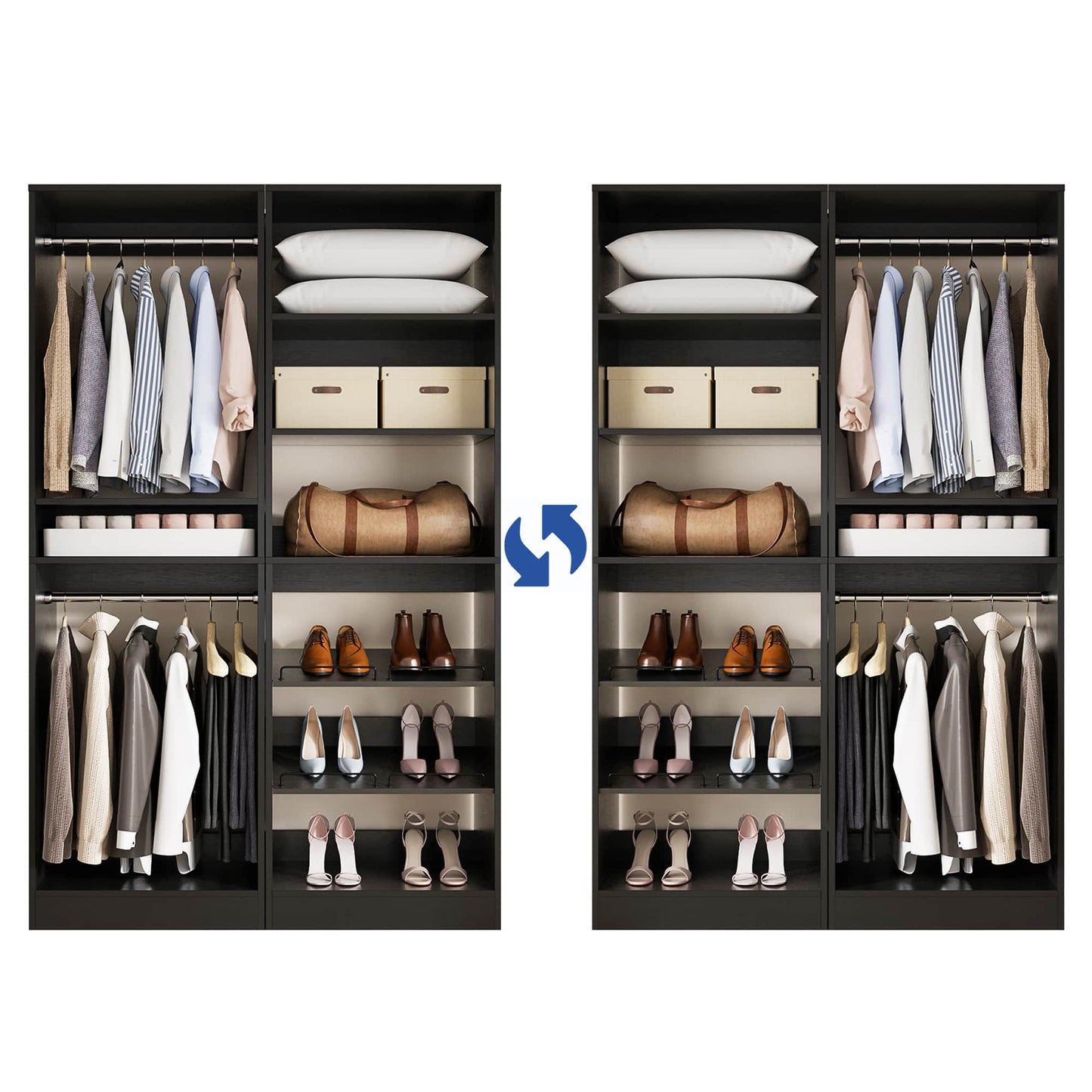 50" Walk-in Closet System 2 Sets with Hanging Rods & Adjustable Shelves