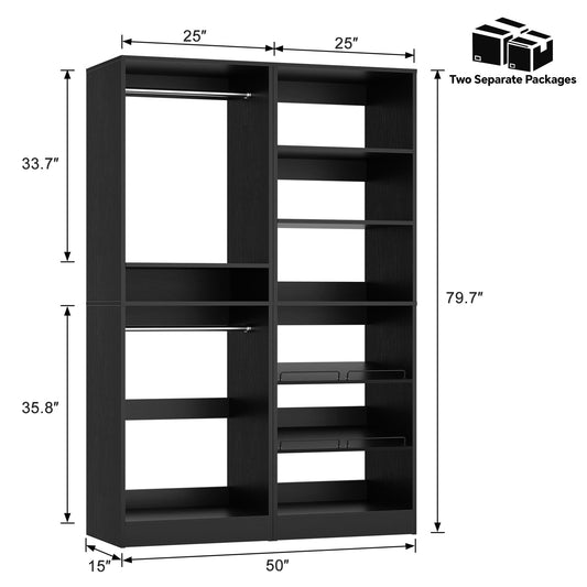50" Walk-in Closet System 2 Sets with Hanging Rods & Adjustable Shelves