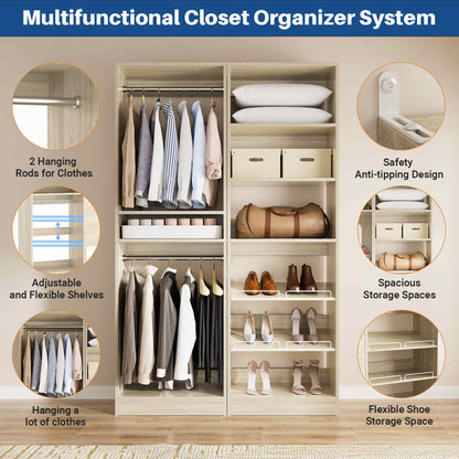 50" Walk-in Closet System 2 Sets with Hanging Rods & Adjustable Shelves