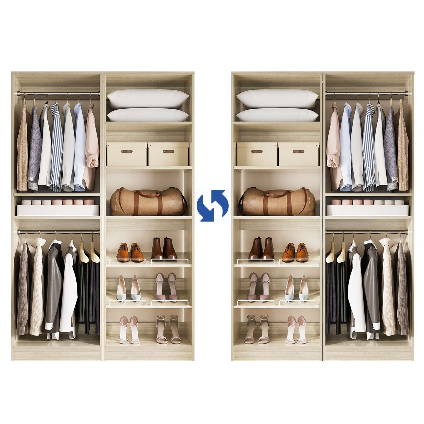 50" Walk-in Closet System 2 Sets with Hanging Rods & Adjustable Shelves
