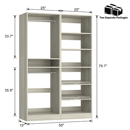 50" Walk-in Closet System 2 Sets with Hanging Rods & Adjustable Shelves