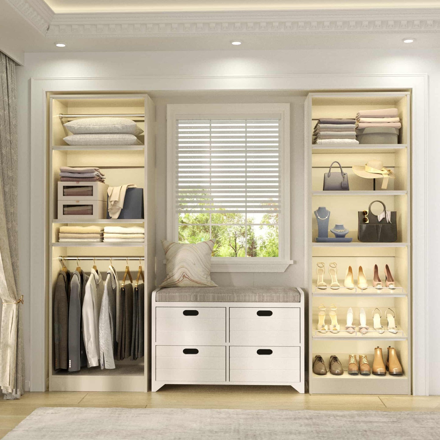 50" Walk-in Closet System 2 Sets with Hanging Rods & Adjustable Shelves