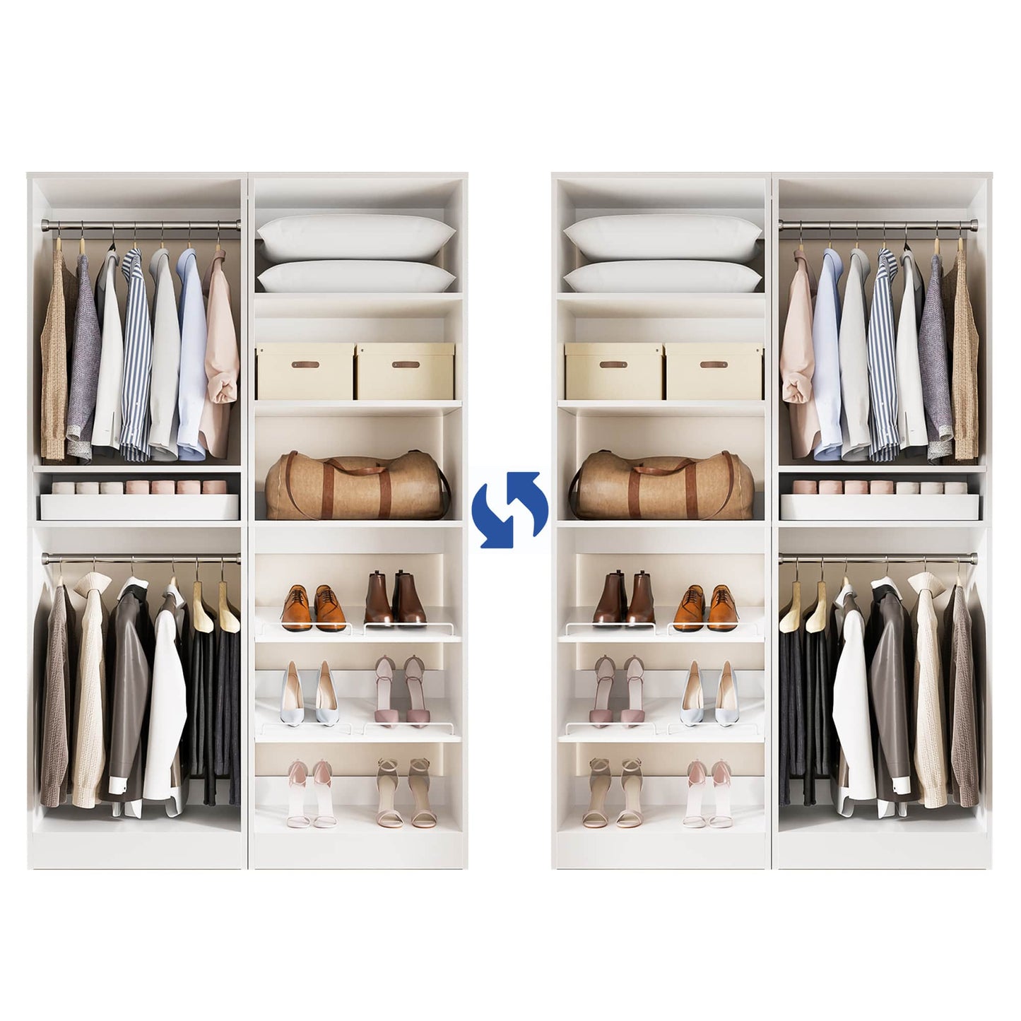 50" Walk-in Closet System 2 Sets with Hanging Rods & Adjustable Shelves
