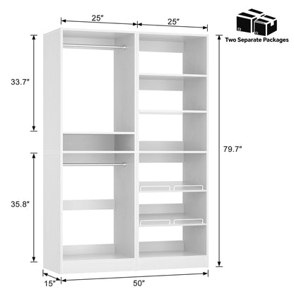 50" Walk-in Closet System 2 Sets with Hanging Rods & Adjustable Shelves