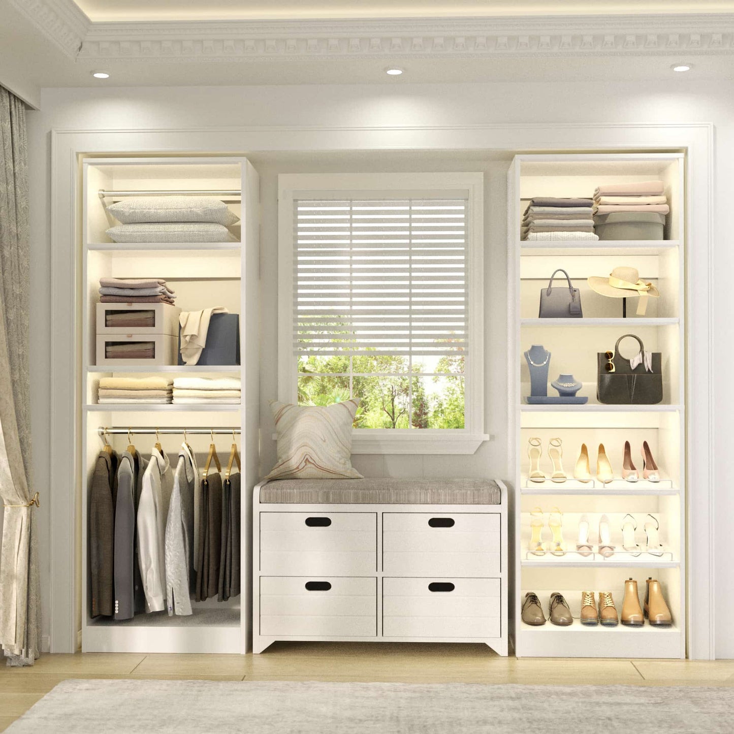 50" Walk-in Closet System 2 Sets with Hanging Rods & Adjustable Shelves