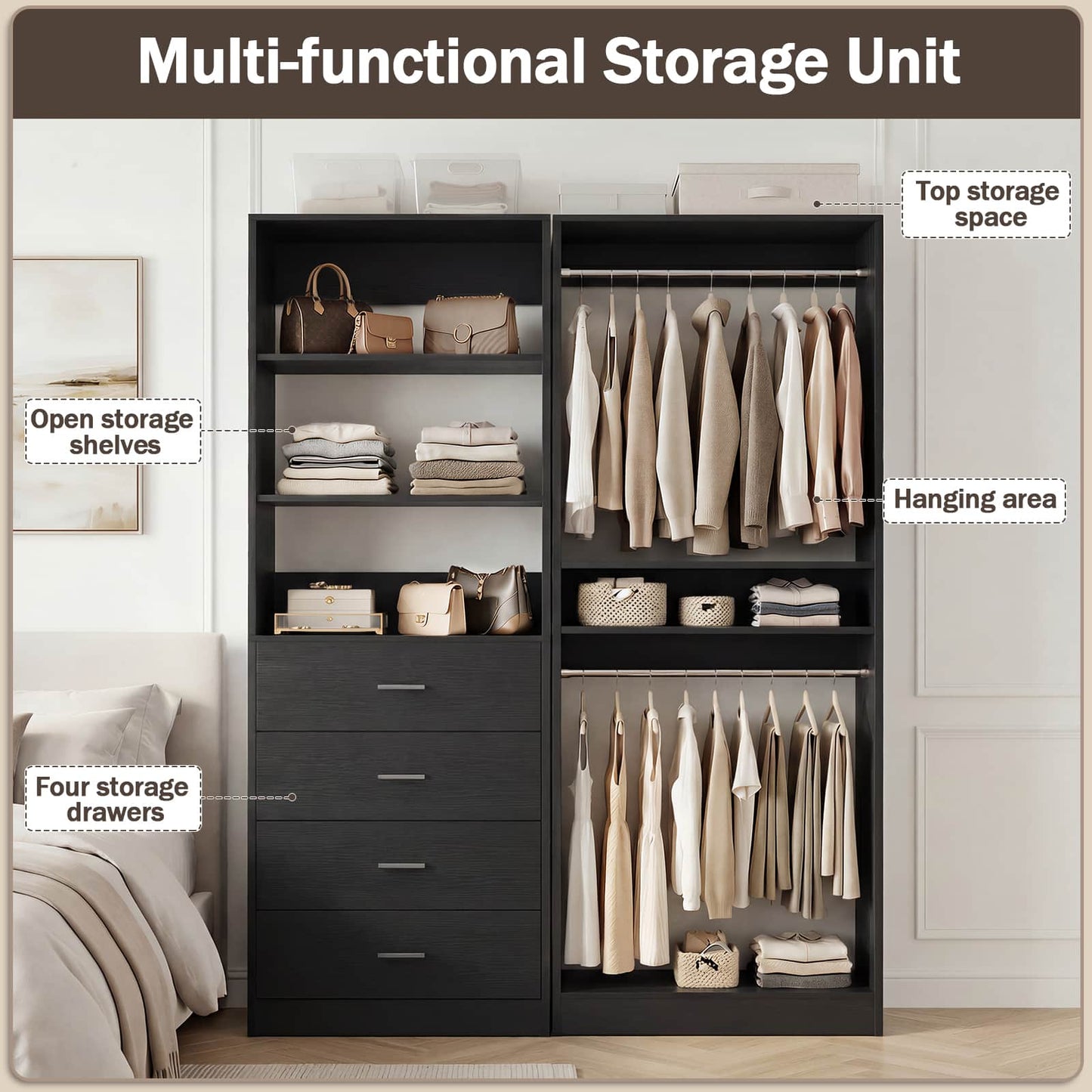 46.3''W 2-Piece Closet System with Drawers