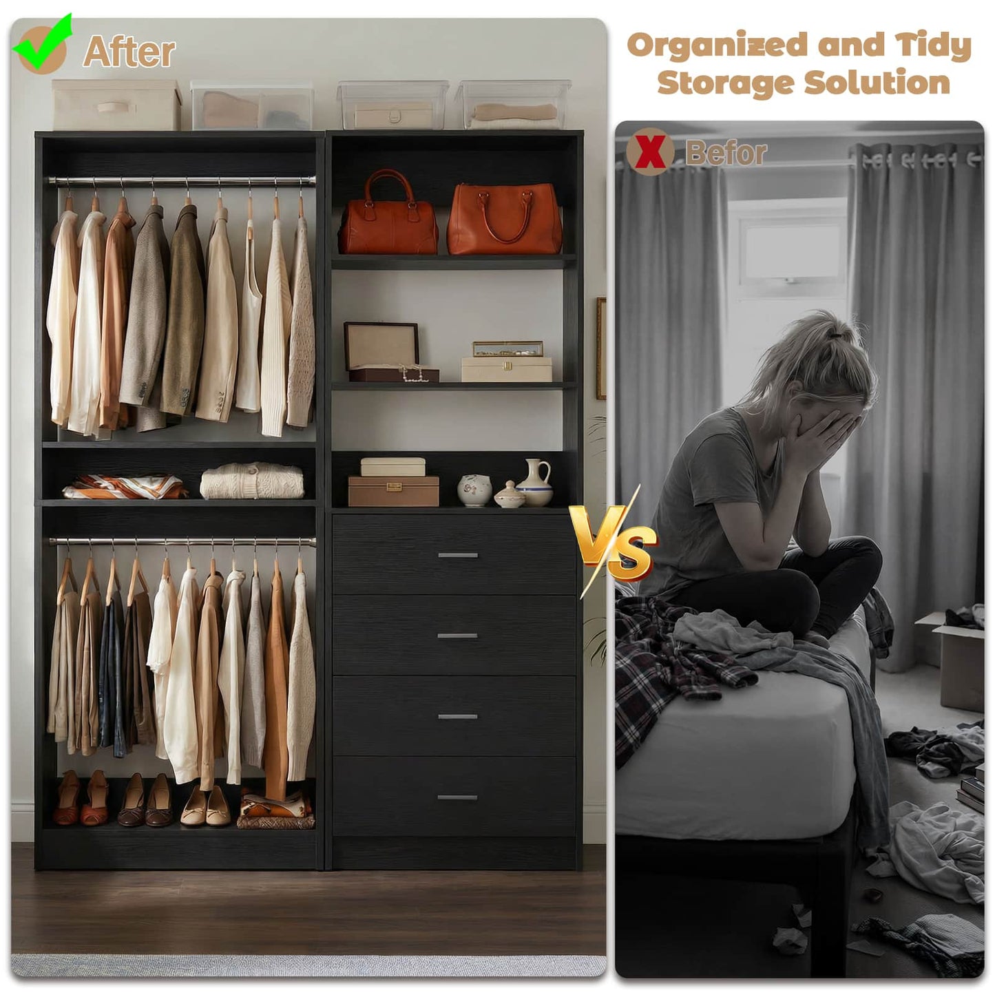 46.3''W 2-Piece Closet System with Drawers