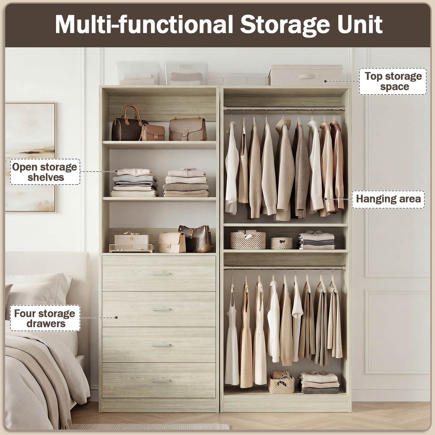 46.3''W 2-Piece Closet System with Drawers