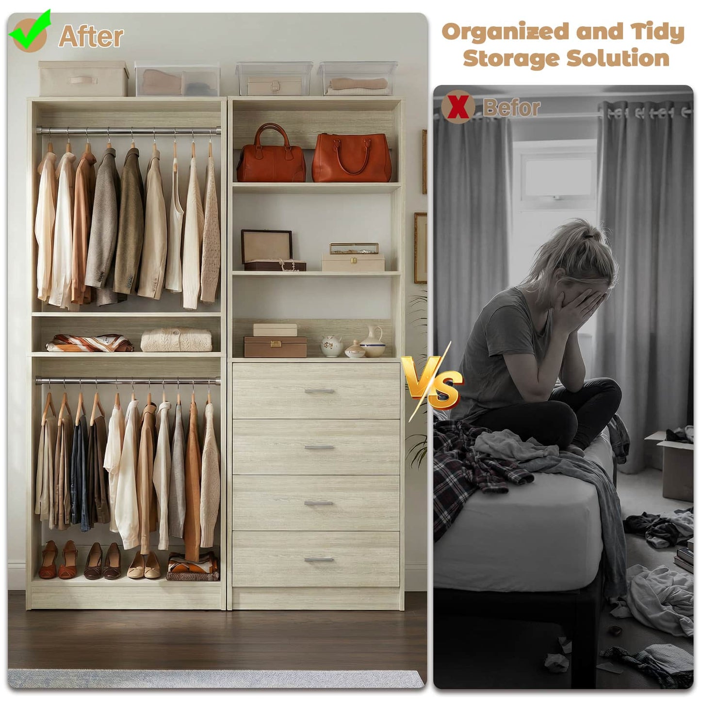 46.3''W 2-Piece Closet System with Drawers
