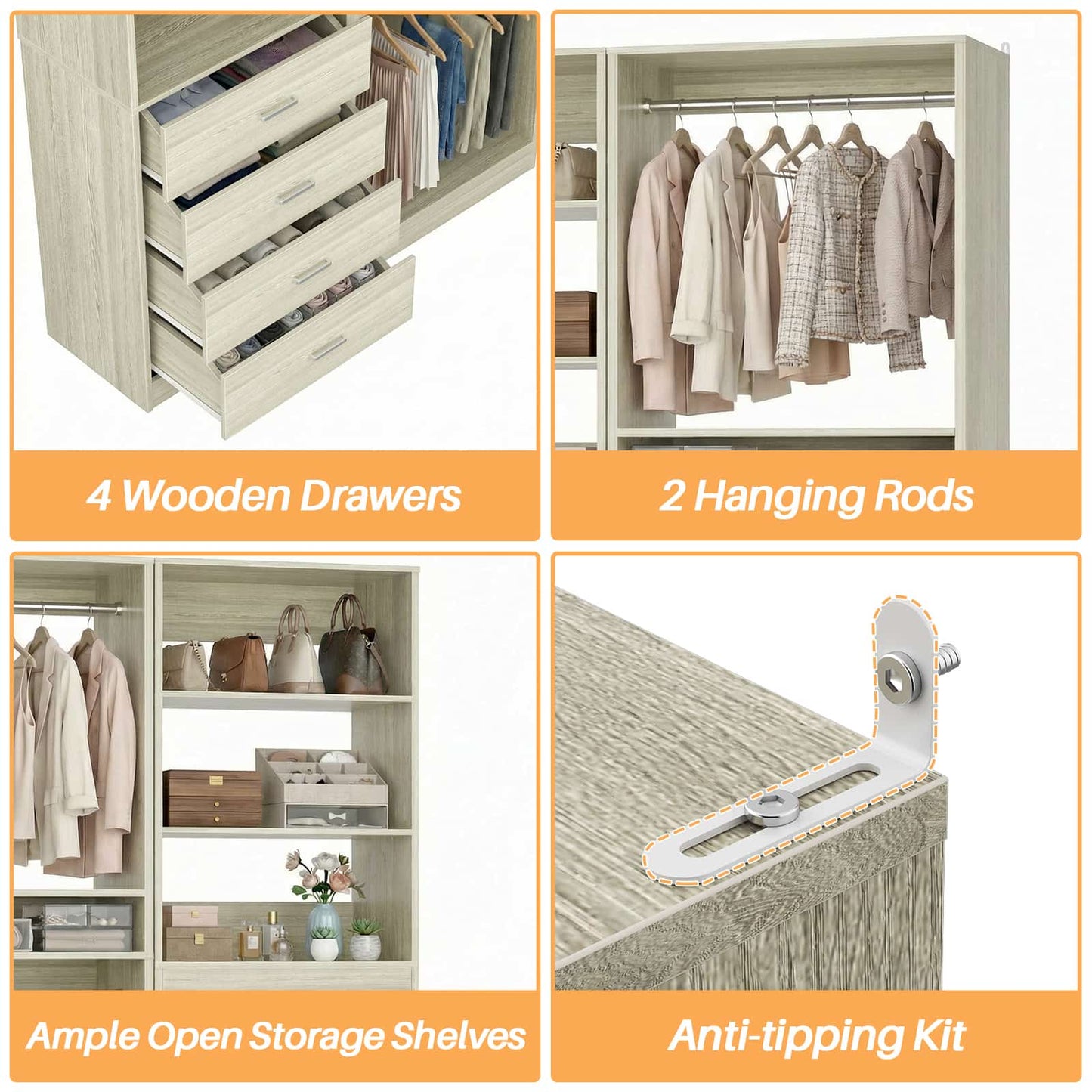 46.3''W 2-Piece Closet System with Drawers